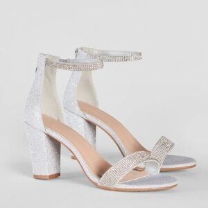 Women’s Silver Sparkly Rhinestone Block Heels